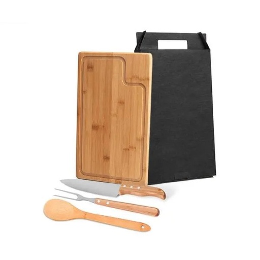[MB-19163] CONJ. PARA CHURRASCO EM BAMBU / MADEIRA / INOX - 4 PÇS
