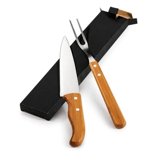 [KF-90403] CONJ. DE GARFO E FACA 7"  EM MADEIRA / INOX SPECIAL LINE - 2 PÇS