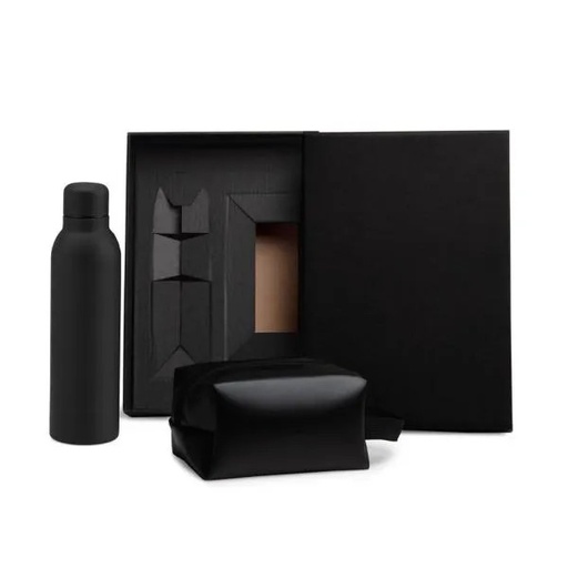[KT-90363] KIT GARRAFA E NECESSAIRE - PRETO - 2 PÇS