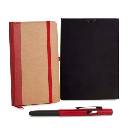 [LE-34734] CADERNETA P/ ANOTAÇÕES COM CANETA - BEGE/VERMELHO