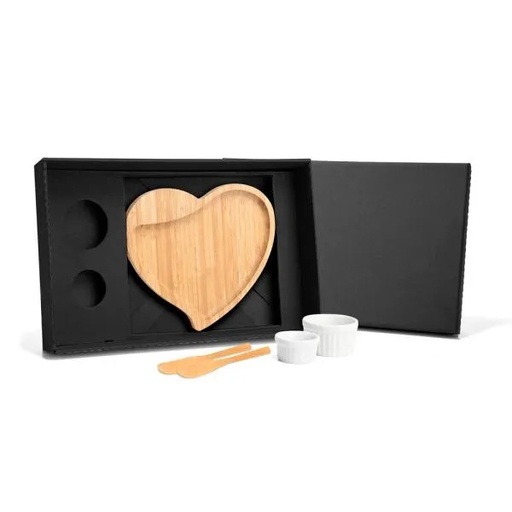 [KT-90043] KIT PARA PETISCO COM TÁBUA FORMATO CORAÇÃO - 5 PÇS