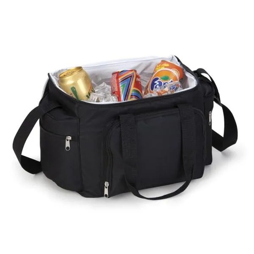 [MA-15141] BOLSA TÉRMICA PRETA EM POLYESTER 600D, 300D E PEVA - 15L