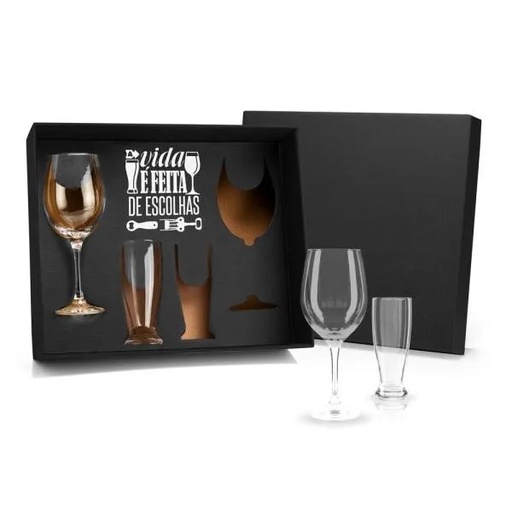 [KT-90015] JOGO DE COPOS DE VIDRO P/ VINHO / CERVEJA - 4 PÇS
