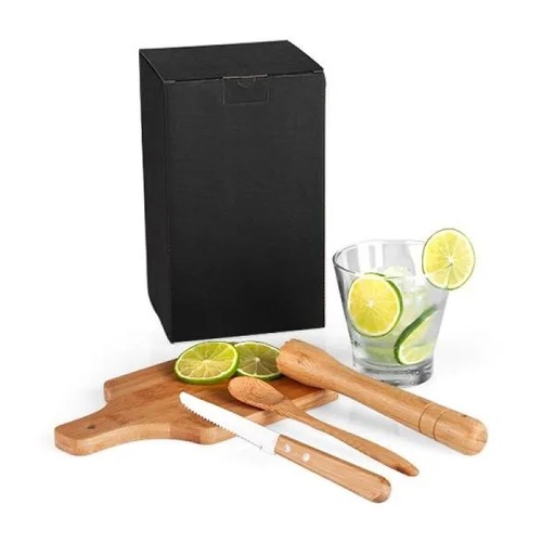 [KC-00263] KIT PARA CAIPIRINHA EM BAMBU / MADEIRA / INOX - 0,35 L - 5 PÇS