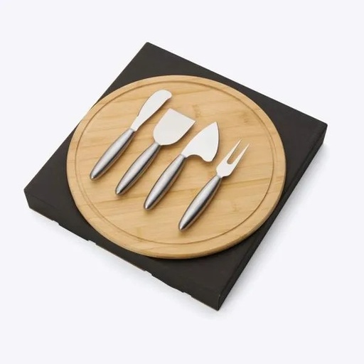 [PD-11093] CONJUNTO PARA QUEIJO EM BAMBU / INOX - 5 PÇS