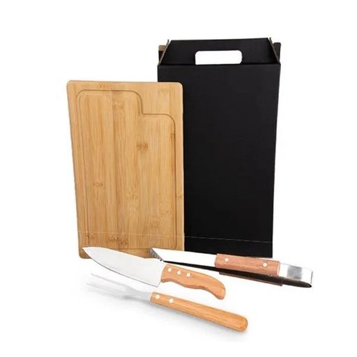 [MX-04406] CONJ. PARA CHURRASCO COM PEGADOR - 4 PÇS
