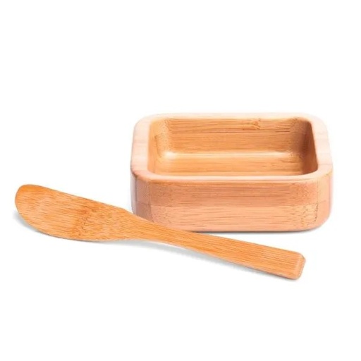 [CJ-02703] CUMBUCA QUADRADA EM BAMBU COM ESPÁTULA 14CM - 100ML