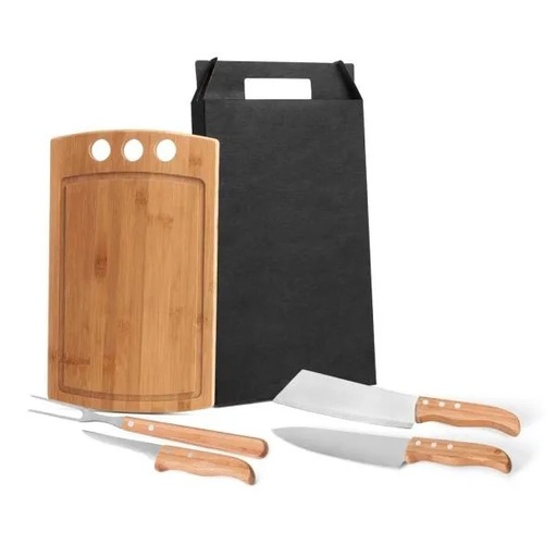 [MB-21543] CONJUNTO PARA CHURRASCO E COZINHA EM BAMBU / MADEIRA / INOX - 5 PÇS