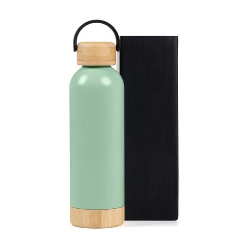 [IS-01545] GARRAFA PAREDE DUPLA COM DETALHES EM BAMBU - VERDE - 500 ML