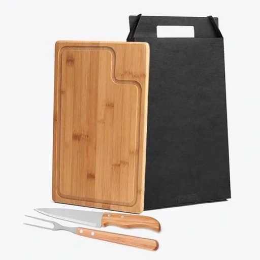 [MB-04063] CONJ. PARA CHURRASCO EM BAMBU / MADEIRA /INOX TEXAS - 3 PÇS