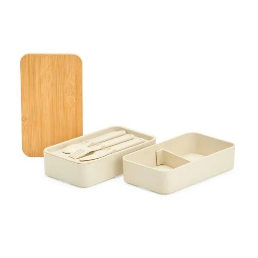 [MR-00150] MARMITA DUPLA EM FIBRA DE TRIGO/BAMBU C/ TALHERES - 18,5X10,5X9,2 CM