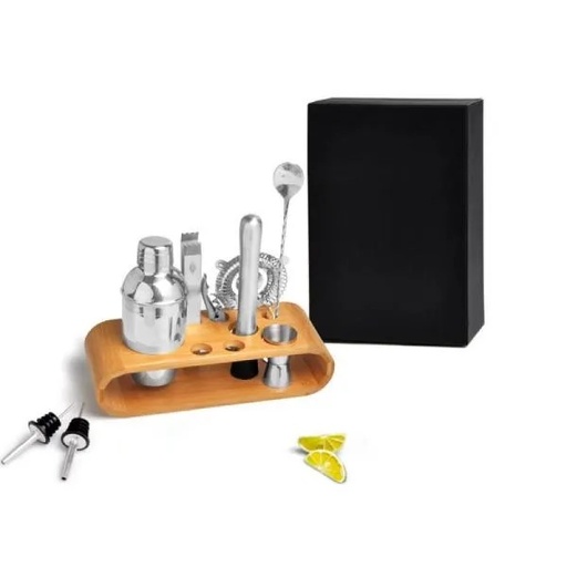 [KB-00483] KIT BAR COM BASE EM BAMBU - 11 PÇS