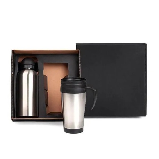 [IX-41601] CONJ. DE SQUEEZE E CANECA EM AÇO INOX  600/410 ML- 2 PÇS