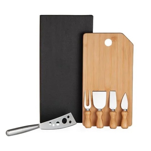 [KT-90023] CONJ. PARA QUEIJO EM BAMBU / MADEIRA / INOX OREGON - 6 PÇS