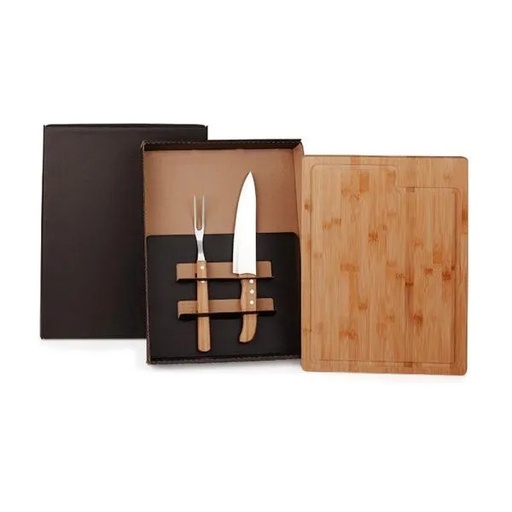 [ME-39093] CONJ. PARA CHURRASCO EM BAMBU / MADEIRA / INOX - 3 PÇS