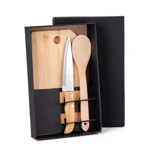 [ME-20173] KIT PARA COZINHA EM BAMBU / INOX - 3 PÇS