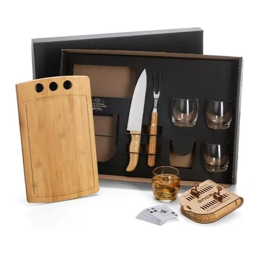 [KT-90076] KIT CHURRASCO, WHISKY E TRUCO - 8 PÇS - C/ JOGO DE BARALHO
