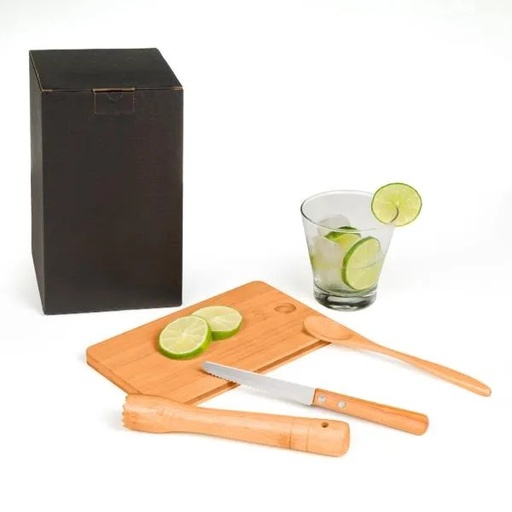 [KC-00163] KIT PARA CAIPIRINHA EM BAMBU / MADEIRA / INOX - 5 PÇS