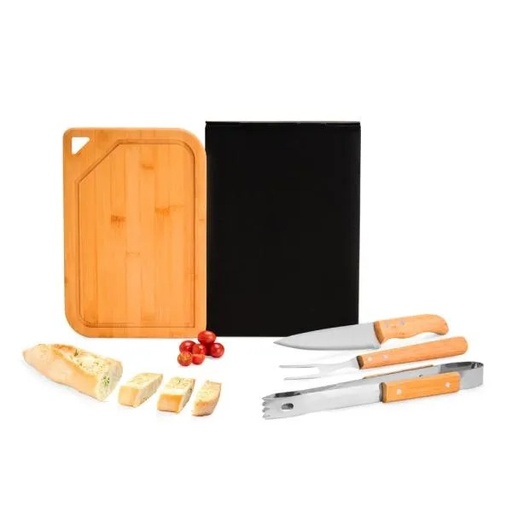 [MX-70326] CONJ. PARA CHURRASCO EM BAMBU / INOX / MADEIRA - 4 PÇS