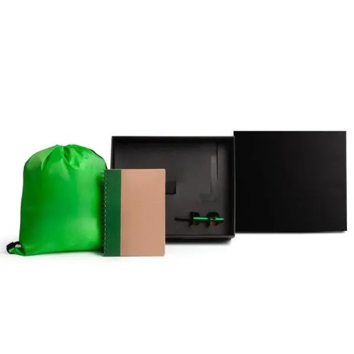 [KT-90380] KIT MOCHILA, CADERNO E CANETA - VERDE - 3 PÇS