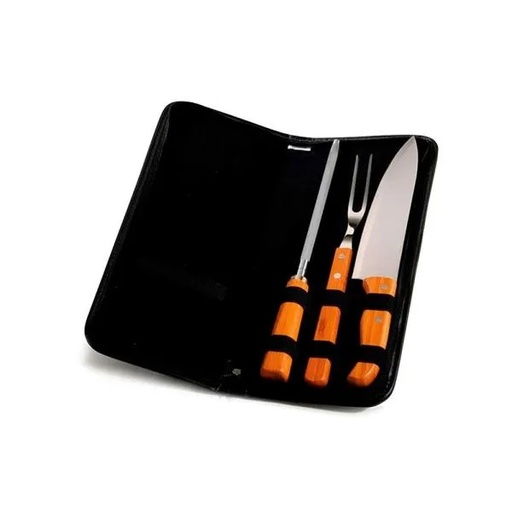 [PB-00123] CONJ. GARFO, FACA E CHAIRA EM BAMBU / MADEIRA / INOX COM ESTOJO - 4 PÇS