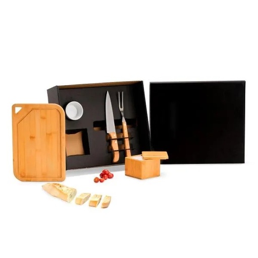 [KT-90482] KIT PARA CHURRASCO EM BAMBU / MADEIRA / INOX - 5 PÇS