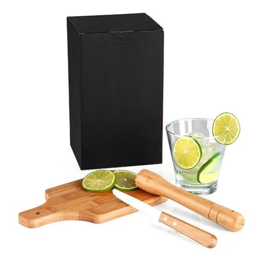 [KC-00253] KIT PARA CAIPIRINHA EM BAMBU / MADEIRA IBIZA - 0,35 L - 4 PÇS