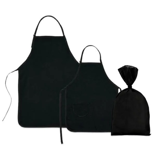 [AV-02111] AVENTAL E AVENTAL MINI EM BRIM PRETO - 2 PÇS