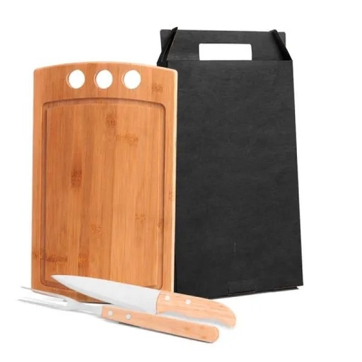 [MX-21066] CONJ. PARA CHURRASCO EM BAMBU / MADEIRA / INOX - 3 PÇS