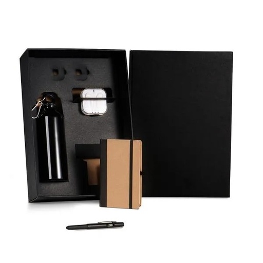 [KT-90519] KIT SQUEEZE, FONE, CADERNO E CANETA - PRETO - 4 PÇS