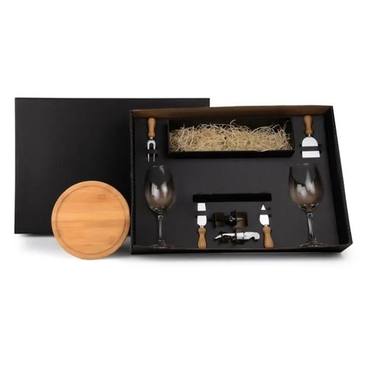 [KT-90007] KIT QUEIJO E VINHO COM ESPAÇO PARA GARRAFA - 9 PÇS