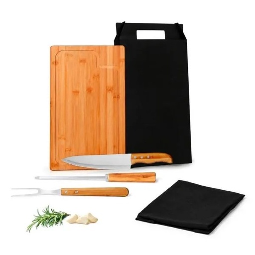[MB-A4103] CONJ. PARA CHURRASCO EM BAMBU / MADEIRA / INOX TEXAS - 5 PÇS