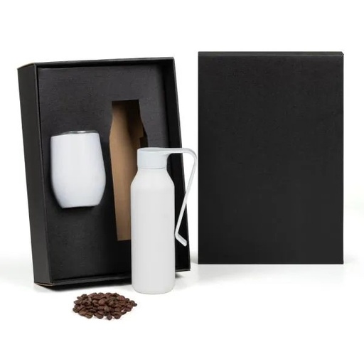 [KT-90577] KIT GARRAFA E COPO TÉRMICO - BRANCO - 2 PÇS