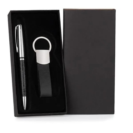 [CC-31281] CANETA E CHAVEIRO EM METAL E MATERIAL SINTÉTICO PRETO
