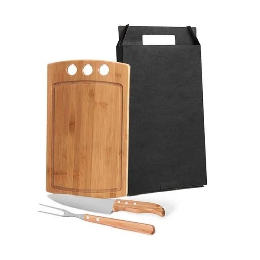 [MB-21093] CONJ. PARA CHURRASCO EM BAMBU / MADEIRA / INOX - 3 PÇS