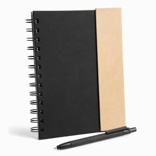 [LE-33101] CADERNO ESPIRAL COM CAPA DURA PRETO / BEGE