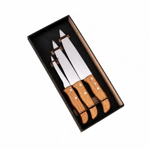 [KF-02823] CONJUNTO DE FACAS EM MADEIRA / INOX - 3 PÇS