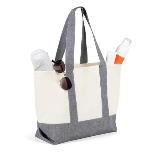[CS-06100] SACOLA EM ALGODÃO RECICLADO - BEGE NATURAL/MELANGE CINZA - 47,5X31CM