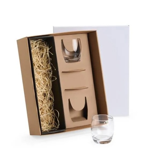 [VI-18522-BCO] JOGO DE COPOS DE VIDRO P/ WHISKY 330 ML COM PORTA COPO - 4 PÇS - NÃO ACOMPANHA A GARRAFA