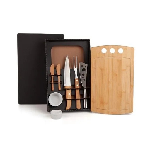 [ME-21013] CONJ. PARA CHURRASCO E PETISCO EM BAMBU / MADEIRA / INOX - 2 EM 1
