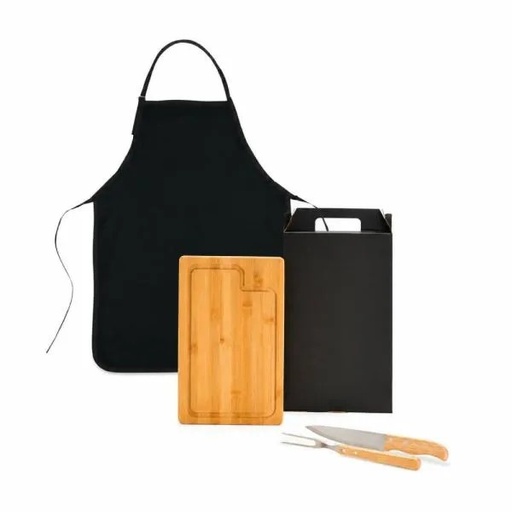 [MX-19A66] CONJ. PARA CHURRASCO COM AVENTAL - 4 PÇS