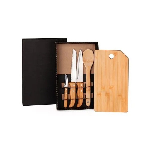 [ME-20133] KIT PARA COZINHA/PÃO EM BAMBU/INOX- 5 PÇS