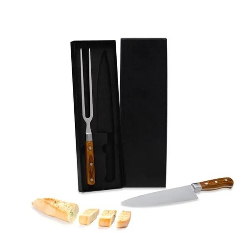 [KF-03063] CONJ. DE FACA E GARFO PREMIUM EM MADEIRA / INOX - 2 PÇS