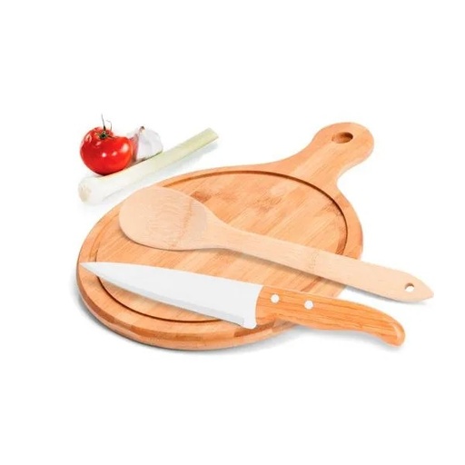 [MB-38113] CONJ. PARA COZINHA EM BAMBU / INOX - 3 PÇS