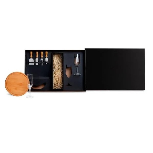 [KT-90341] KIT QUEIJO E CHAMPAGNE C/ ESPAÇO P/ GARRAFA - 7 PÇS - NÃO ACOMPANHA GARRAFA