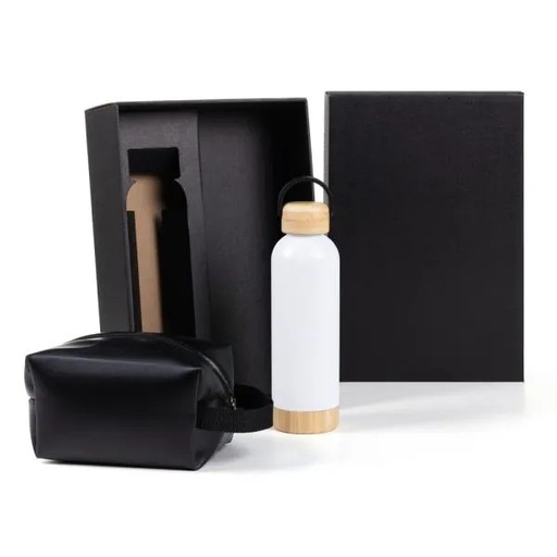 [KT-90371] KIT GARRAFA E NECESSAIRE - BRANCO/PRETO - 2 PÇS