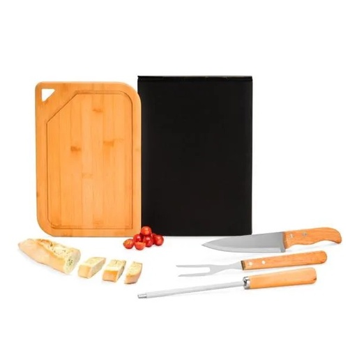 [MX-70266] CONJ. PARA CHURRASCO EM BAMBU / INOX / MADEIRA - 4 PÇS