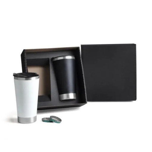 [KT-90300] KIT DE COPOS TÉRMICOS EM AÇO INOX - 500ML - PRETO / BRANCO - 2 PÇS