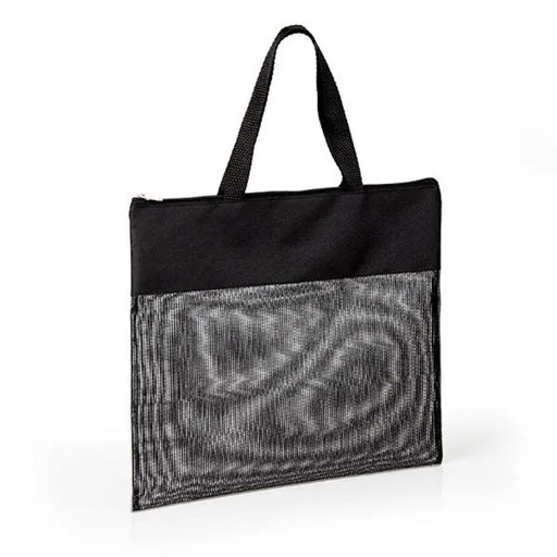 [CS-03021] SACOLA DE MÃO EM NYLON 600 E TELA SANET - PRETA