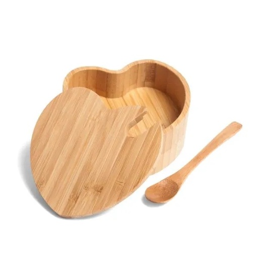 [PO-13153] AÇUCAREIRO COM FORMATO DE CORAÇÃO E COLHER EM BAMBU